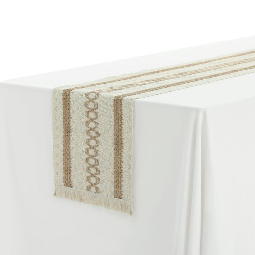 1 Pack Home Decor Rustic Table Runner with Tassels 12x63 Inch Beige Brown